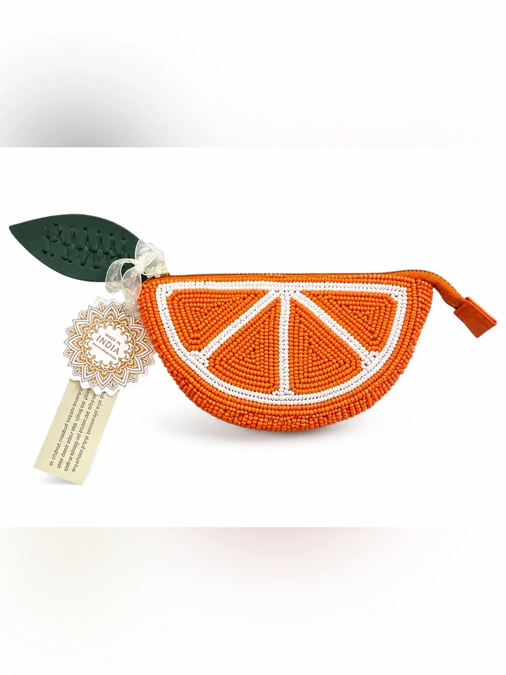 Handmade Beaded Orange Slice Coin Purse Bag Charm